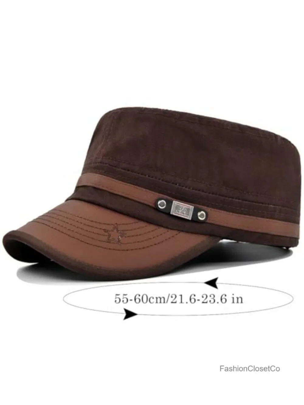 Twill Military Corps Hat Flat Top Cap with PU Leather Brim